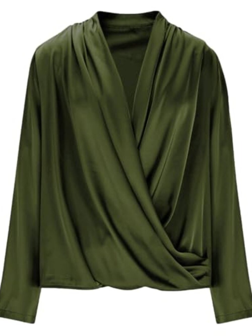 🆕 Satin Blouses for Women Elegant V Neck Long Sleeve Silk Tops Vintage Pleated - Picture 4 of 5
